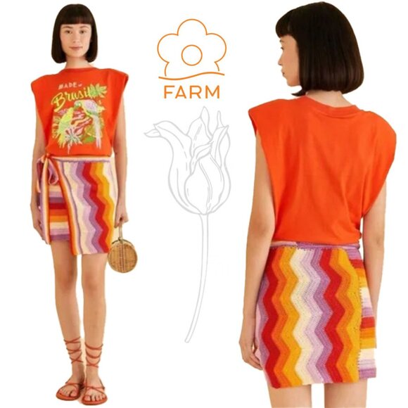 FARM RIO Multi Stripes Crochet Mini Skirt